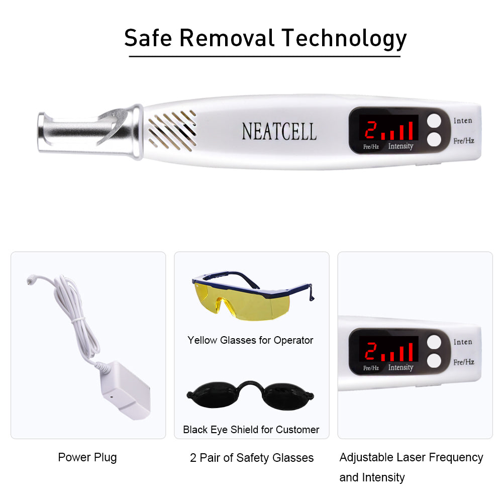 The Complete Home Tattoo and Pigment Removal Set: NEATCELL Plug-In Model Picosecond Laser Pen with Safety Glasses, Operator's Manual, Numbing Cream, Repair Cream, Cotton Swabs, and Alcohol Pads